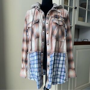 Free People Blue Ridge Plaid Hooded Shirt Jacket